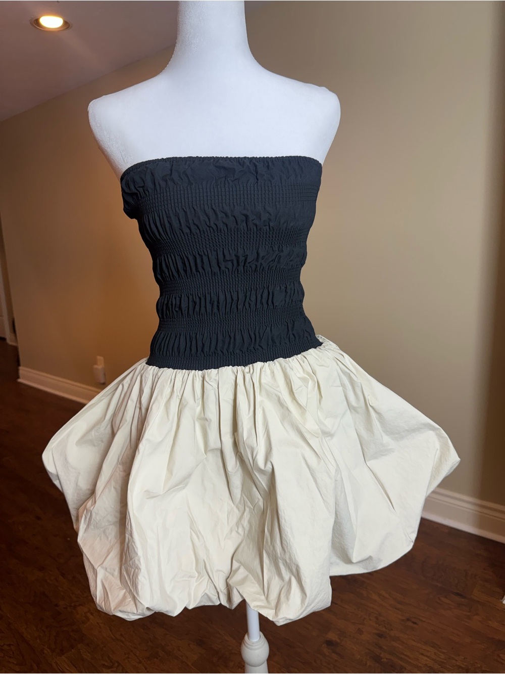 Olivaceous Black and Cream Strapless Bubble Dress